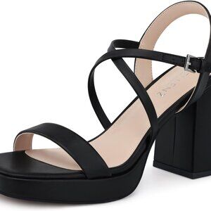 Women Chunky Platform Heels 3.9 Inches High Wedding Prom Party Dress Shoes